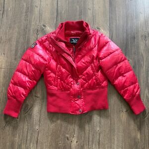 Triple F.A.T. Goose Down Puffer Jacket Red Quilted Bomber XL (fit Small-Medium)